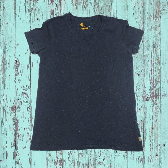 Carhartt Shirt Womens Small Short Sleeve V Neck Pullover Navy Speckled - Picture 1 of 7